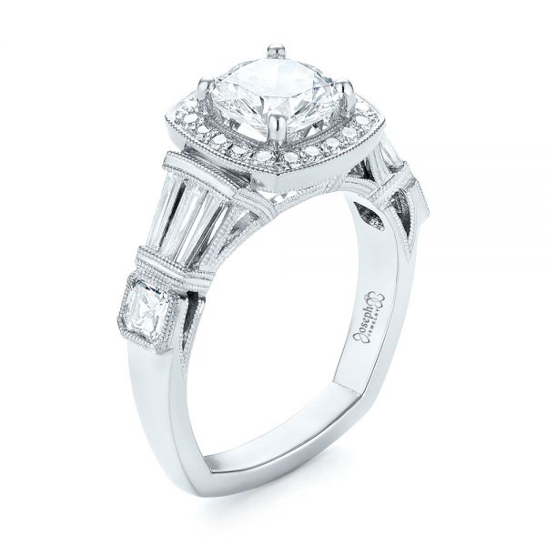 18k White Gold 18k White Gold Custom Diamond Halo Engagement Ring - Three-Quarter View -  103436