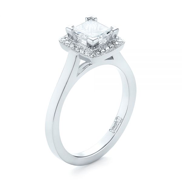 18k White Gold 18k White Gold Custom Diamond Halo Engagement Ring - Three-Quarter View -  103515