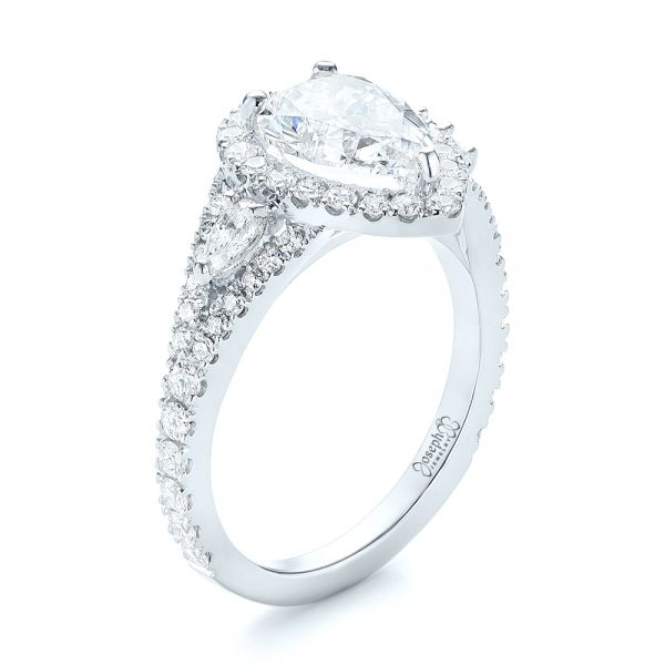 14k White Gold 14k White Gold Custom Diamond Halo Engagement Ring - Three-Quarter View -  103632