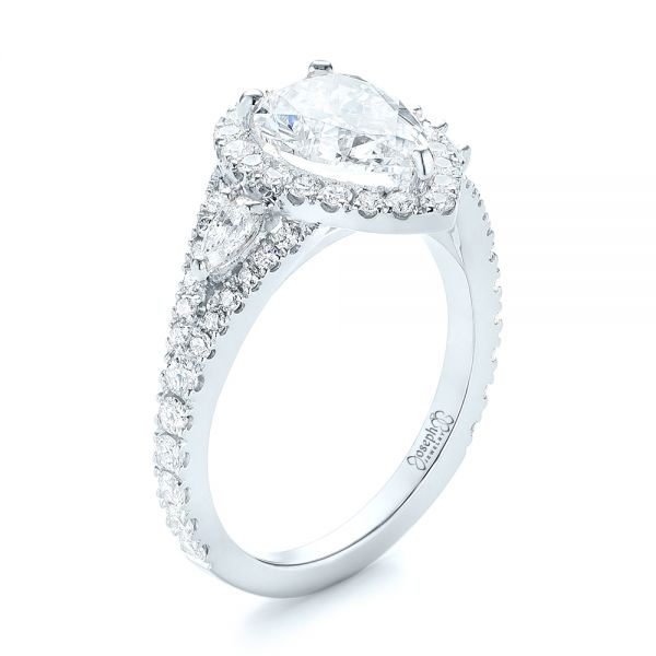 18k White Gold 18k White Gold Custom Diamond Halo Engagement Ring - Three-Quarter View - 103632