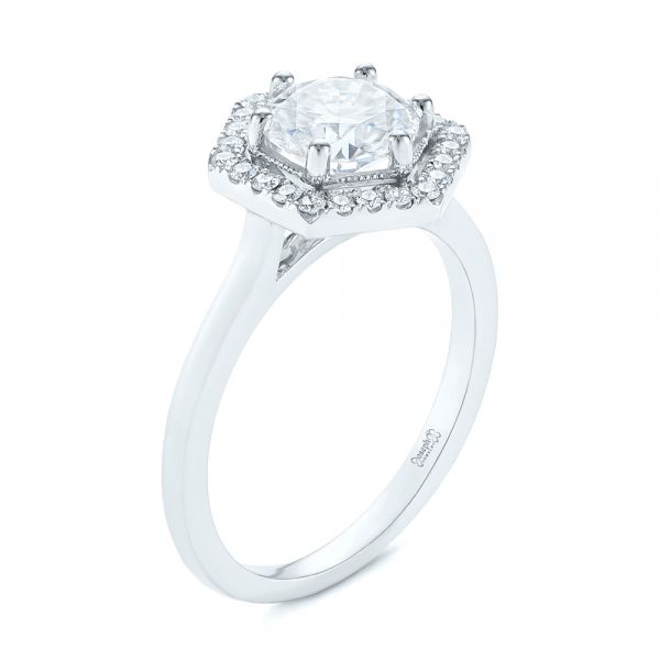  Platinum Custom Diamond Halo Engagement Ring - Three-Quarter View -  103992