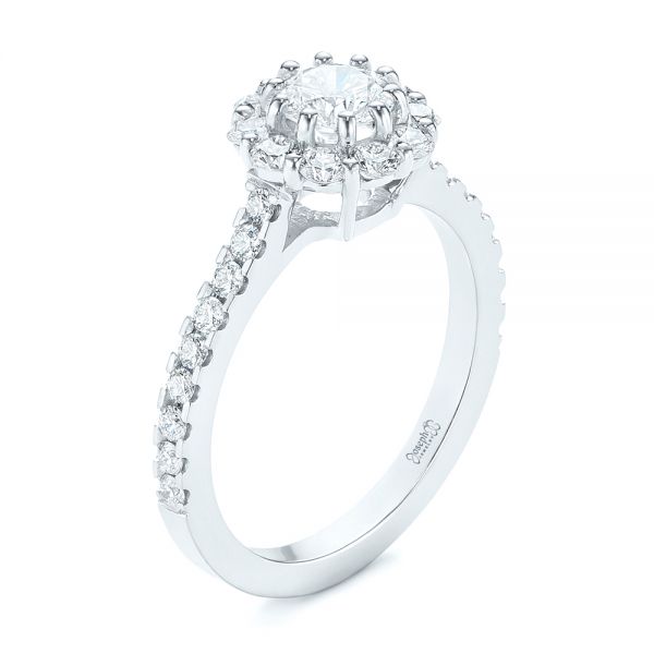 18k White Gold 18k White Gold Custom Diamond Halo Engagement Ring - Three-Quarter View -  104064