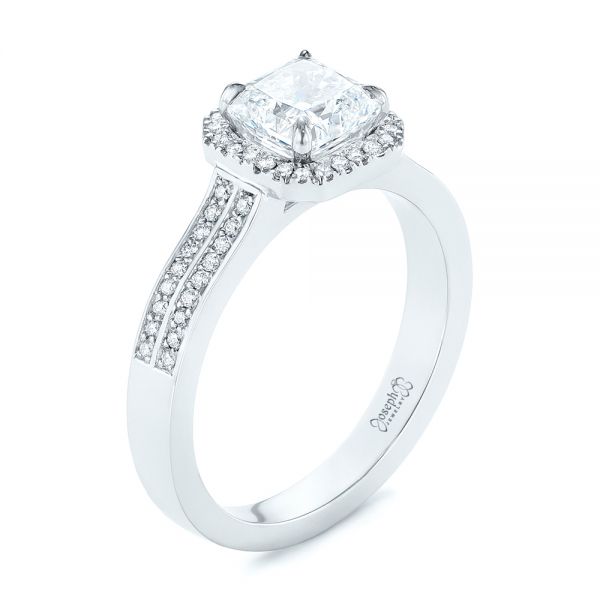 14k White Gold 14k White Gold Custom Diamond Halo Engagement Ring - Three-Quarter View -  104070