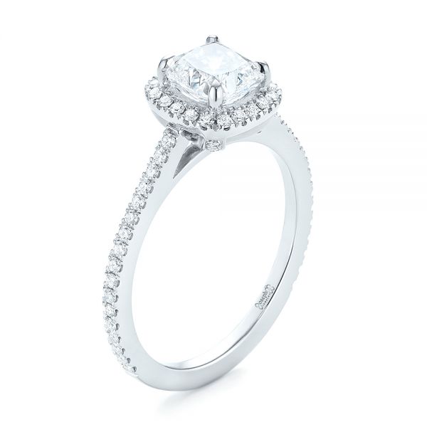 14k White Gold Custom Diamond Halo Engagement Ring - Three-Quarter View -  104686