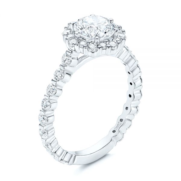 18k White Gold 18k White Gold Custom Diamond Halo Engagement Ring - Three-Quarter View -  106108