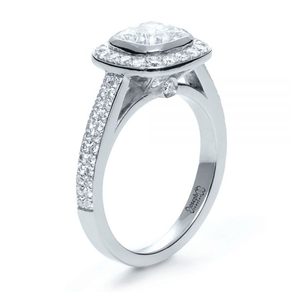  Platinum Custom Diamond Halo Engagement Ring - Three-Quarter View -  1116