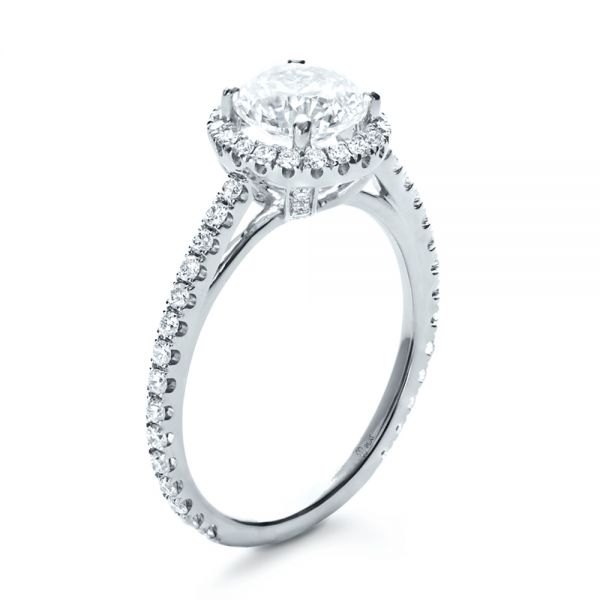  Platinum Custom Diamond Halo Engagement Ring - Three-Quarter View -  1123