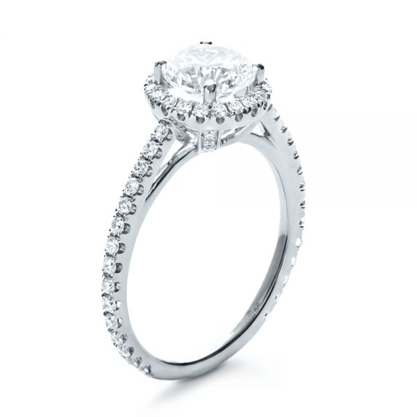 14k White Gold 14k White Gold Custom Diamond Halo Engagement Ring - Three-Quarter View -  1123