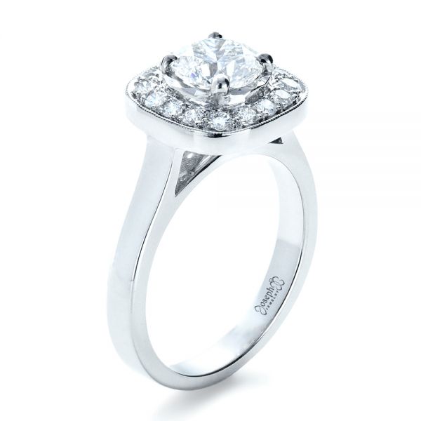 14k White Gold Custom Diamond Halo Engagement Ring - Three-Quarter View - 1330