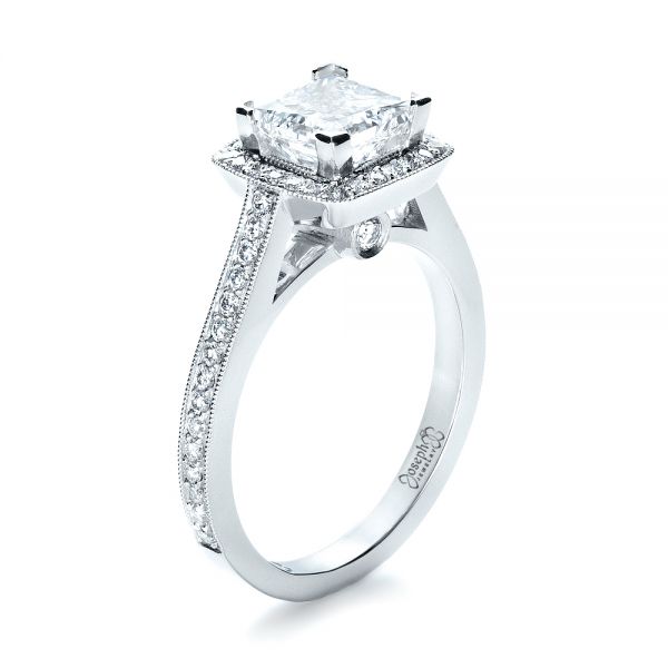 18k White Gold 18k White Gold Custom Diamond Halo Engagement Ring - Three-Quarter View -  1435