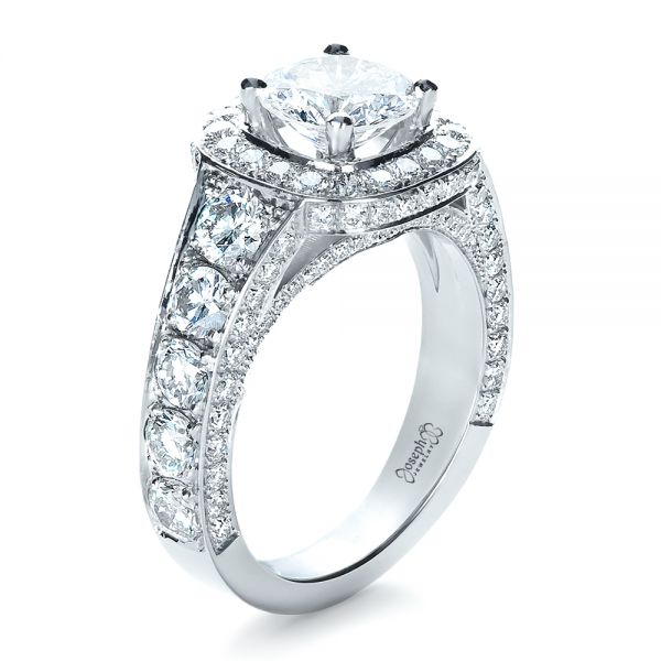 18k White Gold 18k White Gold Custom Diamond Halo Engagement Ring - Three-Quarter View - 1436