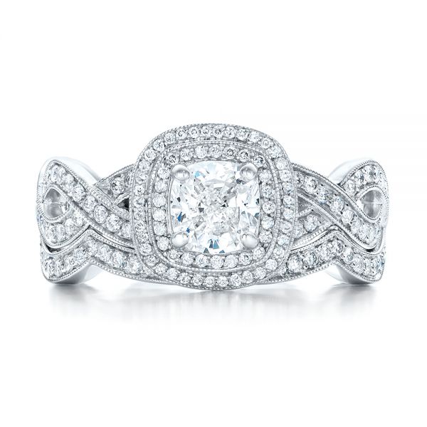  Platinum Custom Diamond Halo Engagement Ring - Three-Quarter View -  102119