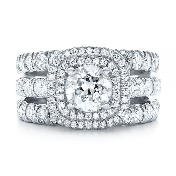 Platinum Custom Diamond Halo Engagement Ring - Three-Quarter View - 103139
