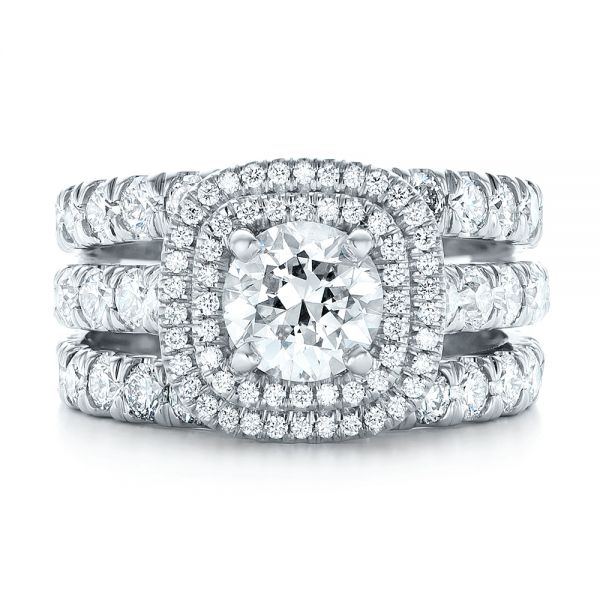  Platinum Custom Diamond Halo Engagement Ring - Three-Quarter View -  103139