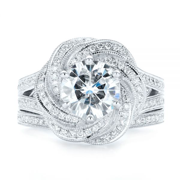 14k White Gold 14k White Gold Custom Diamond Halo Engagement Ring - Three-Quarter View -  103325