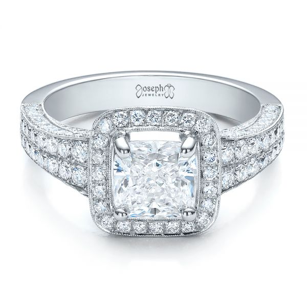18k White Gold 18k White Gold Custom Diamond Halo Engagement Ring - Flat View -  100098