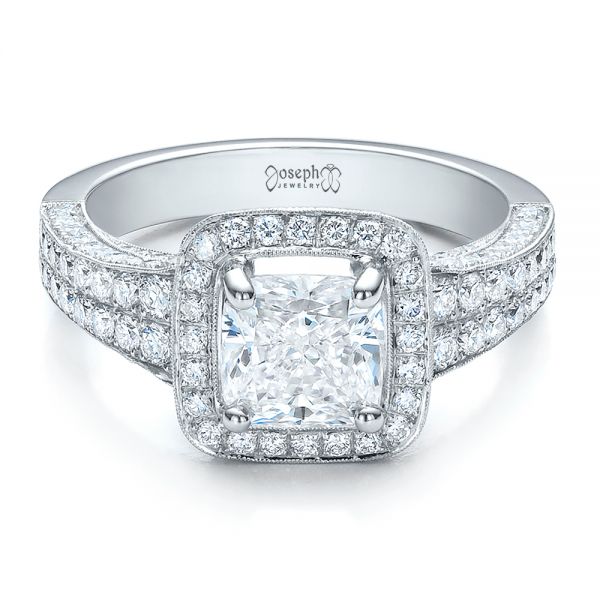 Platinum Custom Diamond Halo Engagement Ring - Flat View - 100098