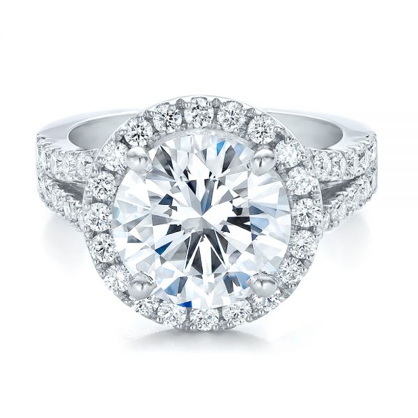  Platinum Custom Diamond Halo Engagement Ring - Flat View -  100484