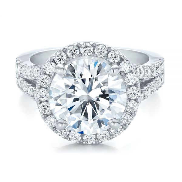 18k White Gold 18k White Gold Custom Diamond Halo Engagement Ring - Flat View - 100484