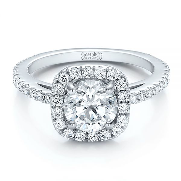 18k White Gold 18k White Gold Custom Diamond Halo Engagement Ring - Flat View - 100629