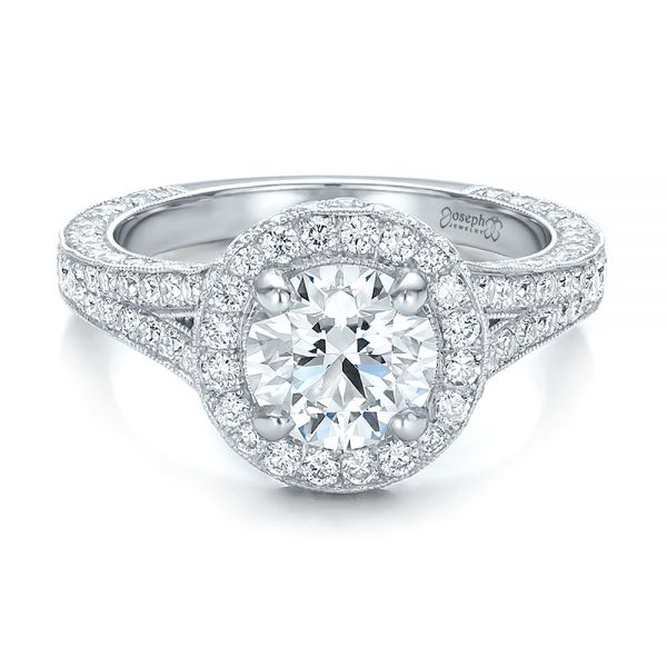  Platinum Custom Diamond Halo Engagement Ring - Flat View -  100644