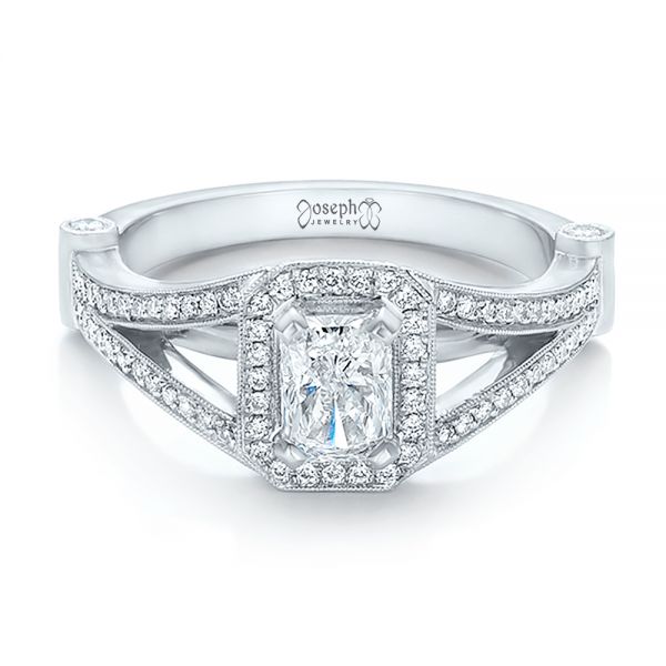 14k White Gold Custom Diamond Halo Engagement Ring - Flat View - 100651