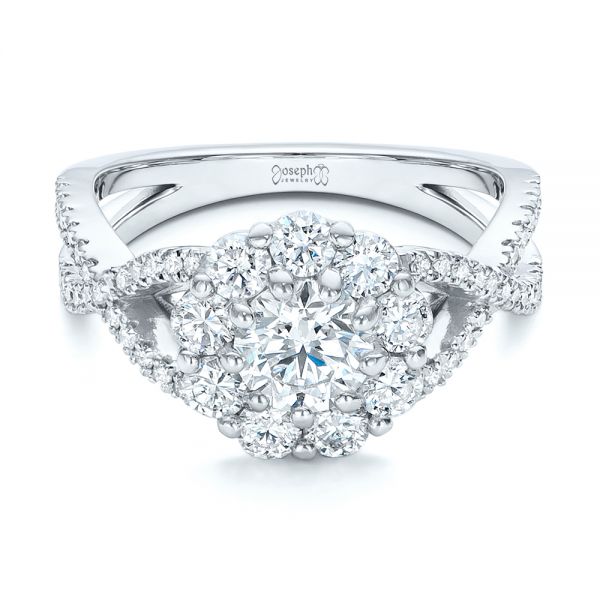 18k White Gold 18k White Gold Custom Diamond Halo Engagement Ring - Flat View -  100874