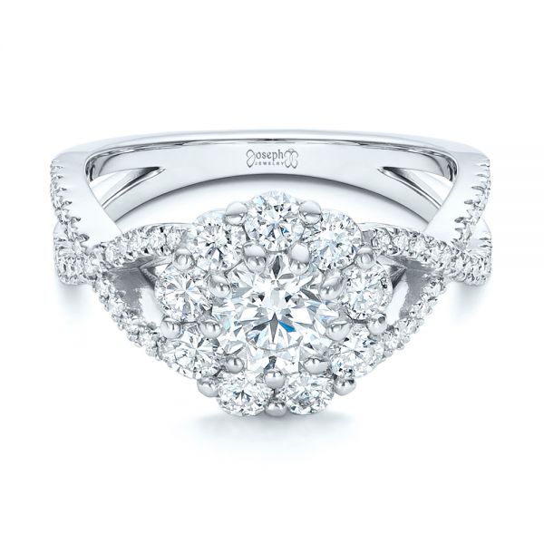 14k White Gold Custom Diamond Halo Engagement Ring - Flat View - 100874