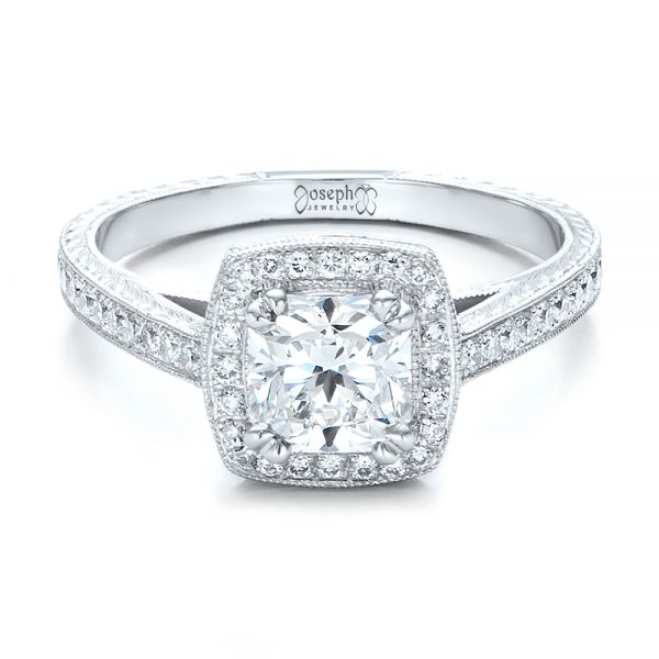 Platinum Custom Diamond Halo Engagement Ring - Flat View - 100924