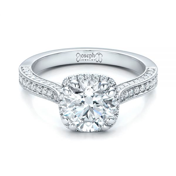18k White Gold Custom Diamond Halo Engagement Ring - Flat View - 101183