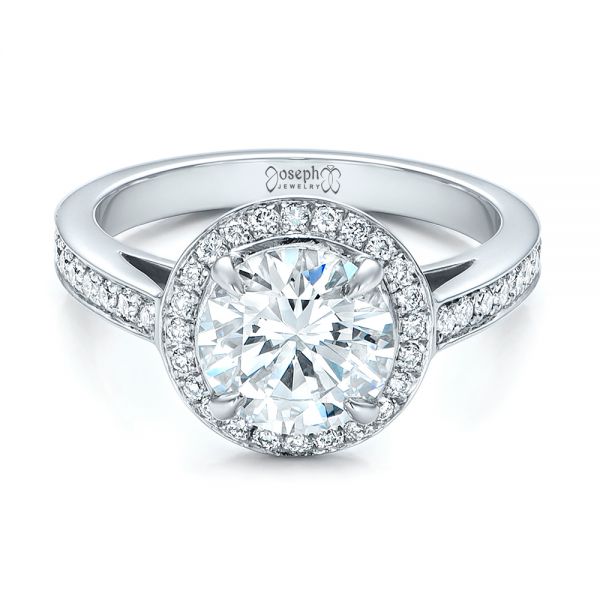 18k White Gold 18k White Gold Custom Diamond Halo Engagement Ring - Flat View -  101726