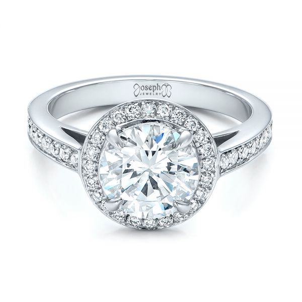 Platinum Custom Diamond Halo Engagement Ring - Flat View - 101726