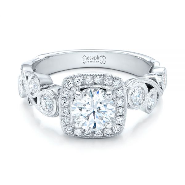 18k White Gold 18k White Gold Custom Diamond Halo Engagement Ring - Flat View -  102021