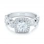 14k White Gold Custom Diamond Halo Engagement Ring - Flat View -  102021 - Thumbnail