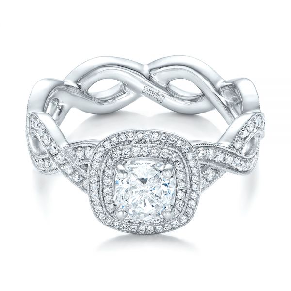  Platinum Custom Diamond Halo Engagement Ring - Flat View -  102119