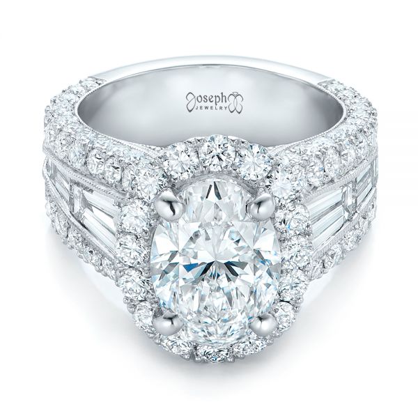 14k White Gold 14k White Gold Custom Diamond Halo Engagement Ring - Flat View -  102156