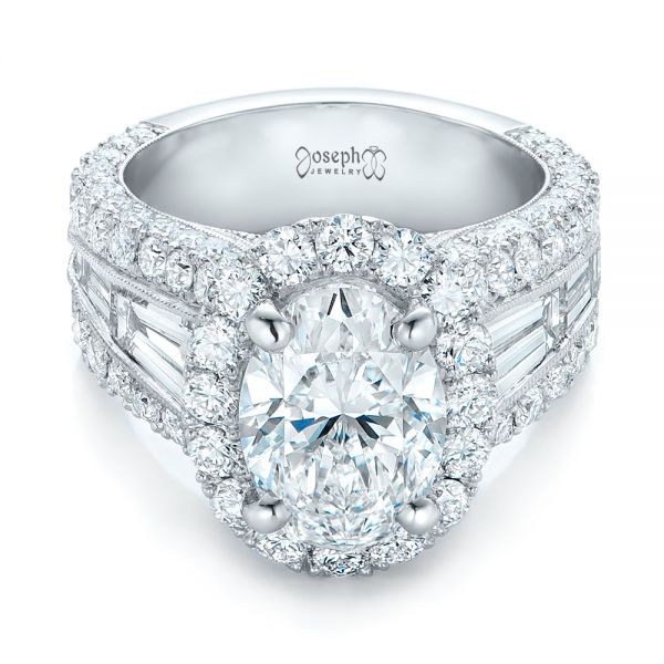 Platinum Custom Diamond Halo Engagement Ring - Flat View - 102156