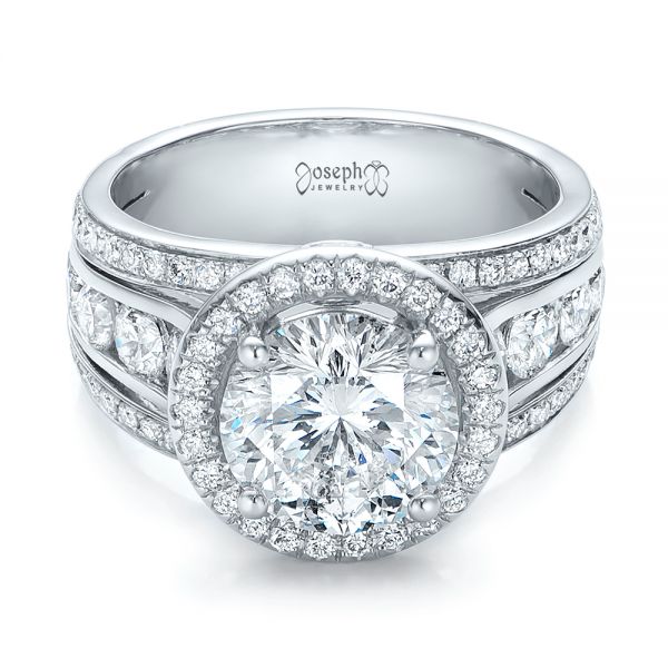 18k White Gold 18k White Gold Custom Diamond Halo Engagement Ring - Flat View -  102158