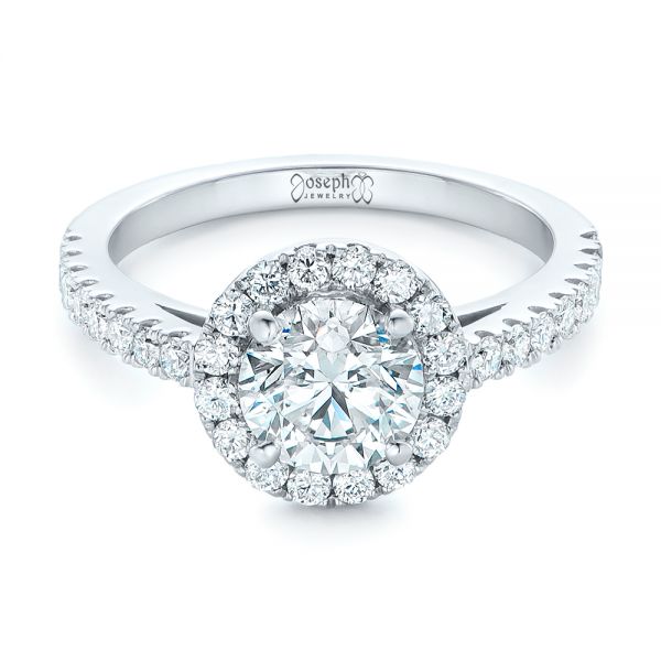14k White Gold Custom Diamond Halo Engagement Ring - Flat View -  102260