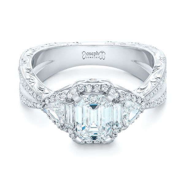 14k White Gold 14k White Gold Custom Diamond Halo Engagement Ring - Flat View -  102263