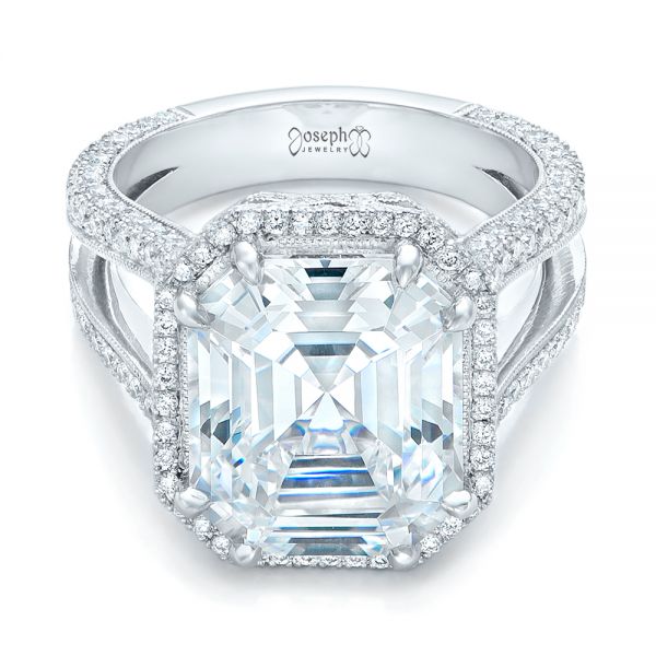 18k White Gold 18k White Gold Custom Diamond Halo Engagement Ring - Flat View -  102368