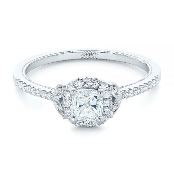 18k White Gold 18k White Gold Custom Diamond Halo Engagement Ring - Flat View -  102420
