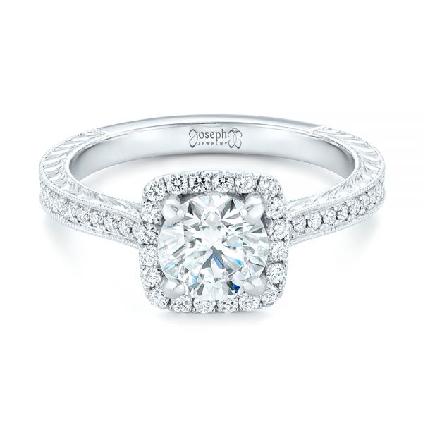 18k White Gold Custom Diamond Halo Engagement Ring - Flat View -  102422
