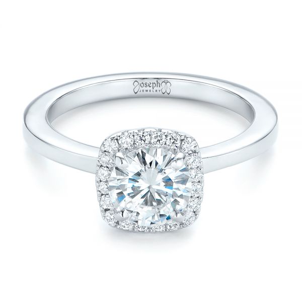 14k White Gold Custom Diamond Halo Engagement Ring - Flat View -  102460