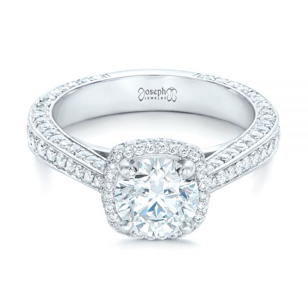 14k White Gold 14k White Gold Custom Diamond Halo Engagement Ring - Flat View -  102468
