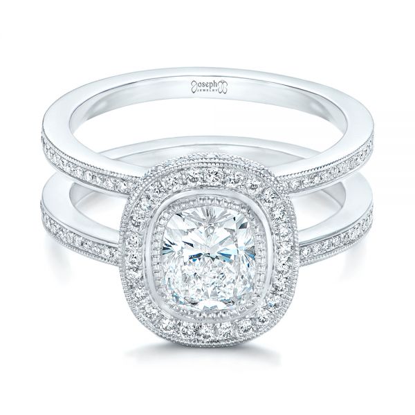 14k White Gold 14k White Gold Custom Diamond Halo Engagement Ring - Flat View -  102542