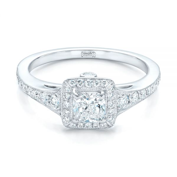 14k White Gold 14k White Gold Custom Diamond Halo Engagement Ring - Flat View -  102597