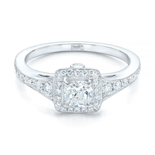 18k White Gold Custom Diamond Halo Engagement Ring - Flat View - 102597
