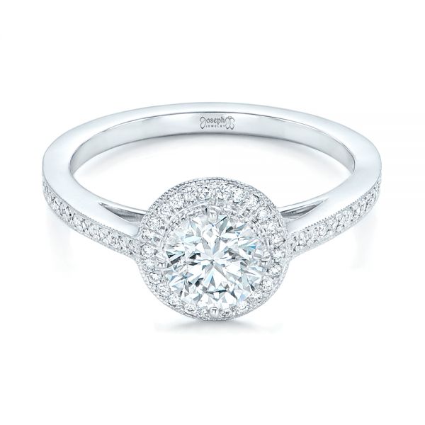 18k White Gold Custom Diamond Halo Engagement Ring - Flat View -  102692