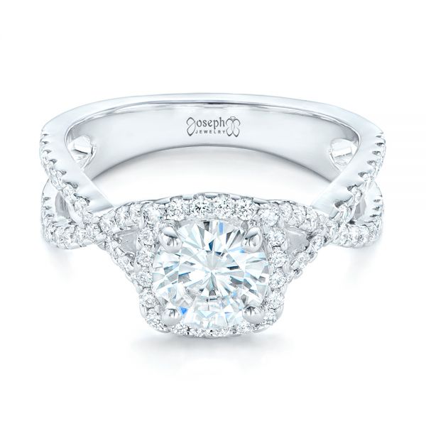 14k White Gold Custom Diamond Halo Engagement Ring - Flat View -  102748